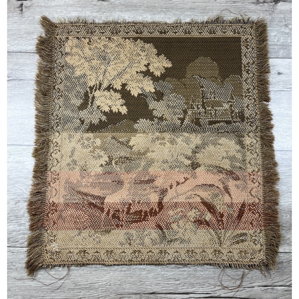 Vintage Wall Hanging Tapestry Deer Castle Wood Country Side Scene - Picture 9 of 10